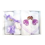 Trusou Botez 7 Piese Personalizat cu Broderie, Alb-Mov, Sofia