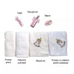 Trusou Botez 7 Piese Personalizat cu Broderie, Alb-Roz, Unicorn - imagine 2