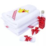 Trusou Botez cu 7 piese - Winnie-the-Pooh brodat - ALB - ROSU - imagine 2