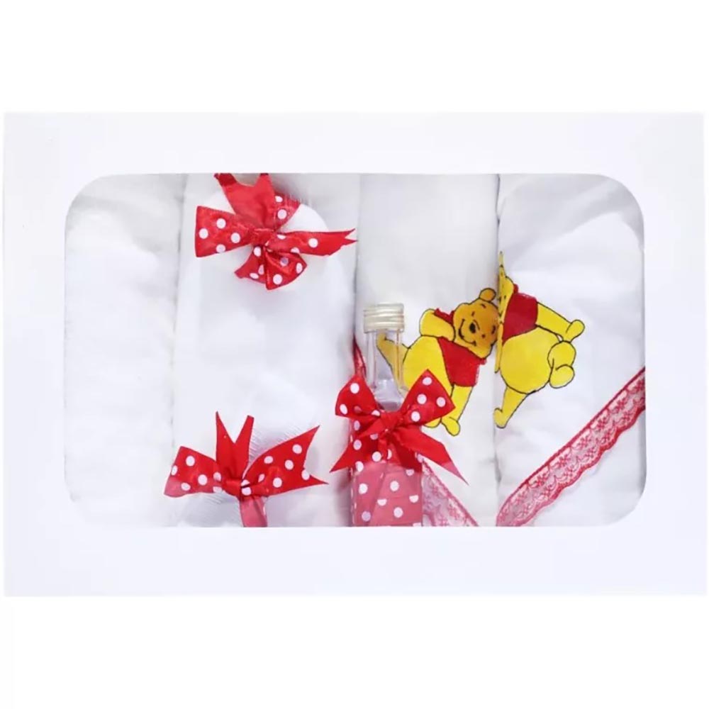 TBF7033 Trusou Botez cu 7 piese - Winnie-the-Pooh brodat - ALB - ROSU - imagine 1