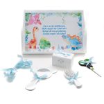 Tavita mot cu 6 piese albe si fundite bleu cu buline,- Dinozauri 35x20 cm TMB01