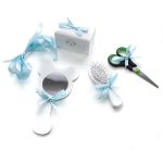 Tavita mot cu 6 piese albe si fundite bleu cu buline,- Ursulet 35x20 cm TMB02 - imagine 2