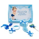 Tavita mot cu 6 piese bleu si fundite albastru electric cu buline - Bebe Print 35x20 cm TMB04
