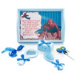 Tavita mot cu 6 piese bleu si fundite albastru electric cu buline - Spider-Man 35x20 cm TMB07