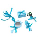 Tavita mot cu 6 piese bleu si fundite turcoaz cu buline - Strumfii 35x20 cm TMB10 - imagine 2
