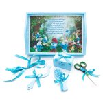 Tavita mot cu 6 piese bleu si fundite turcoaz cu buline - Strumfii 35x20 cm TMB10