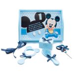 Tavita mot cu 6 piese bleu si fundite turcoaz cu buline- Mickey Mouse 35x20 cm TMB11