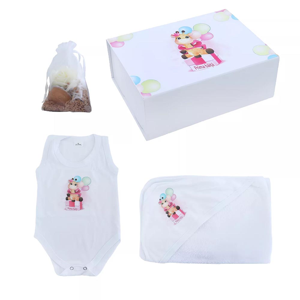 TPB23 Trusou Prima Baita, Personalizat cu Mesaj - Prima Baita Girafa Roz TPB23 - imagine 1