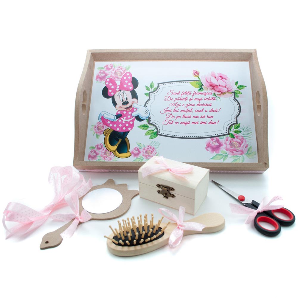 TTF11 Tavita turta cu 6 piese si fundite roz- Minnie Mouse- 35x20 cm TTF11 - imagine 1