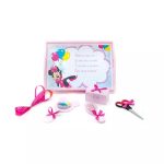 Tavita turta cu 6 piese roz cu fundite ciclam cu buline - Minnie cu Baloane - Roz - 35x20 cm TTF12