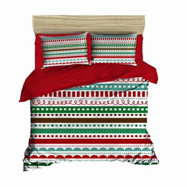 Lenjerie de pat dubla Xmas-447 Pearl Home, 3 piese, amestec bumbac, multicolor