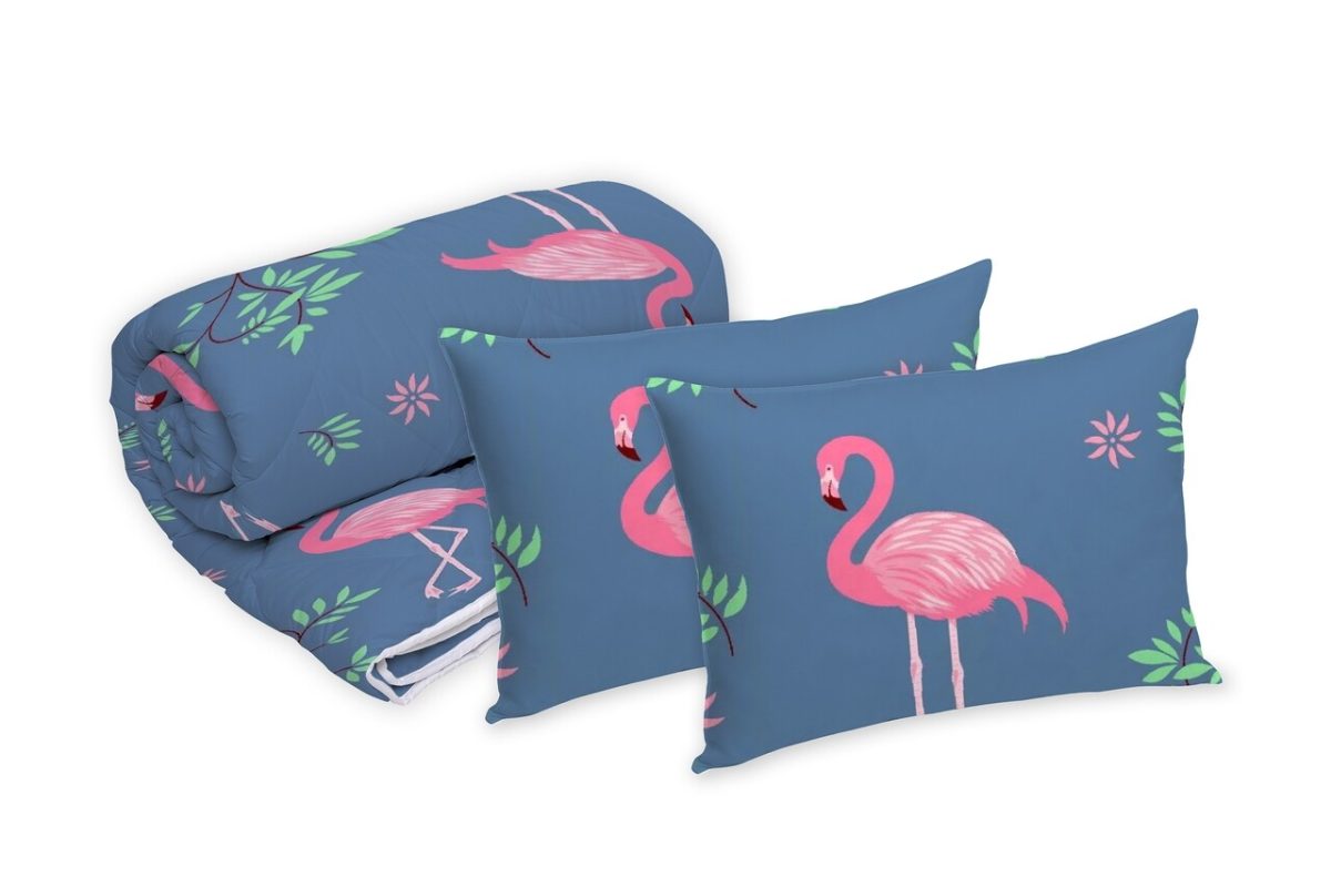 Set Alcam 2 perne microfibra 50x70 cm si pilota matlasata 180x200 cm, Pink Flamingo - imagine 1
