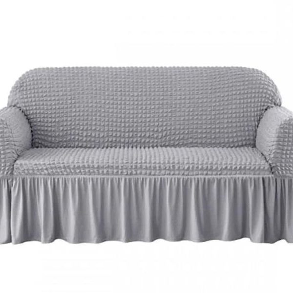 Husa cu volan canapea 3 locuri - material creponat gri deschis