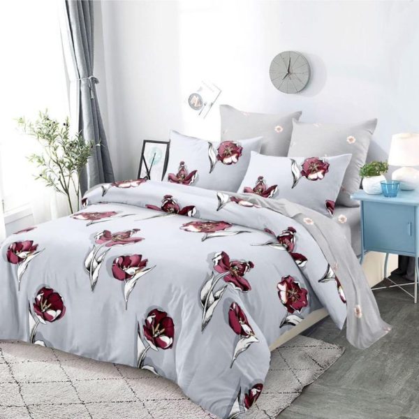 Lenjerie de pat  pentru pat dublu  , cearceaf cu elastic- finet , 6 piese LFE-627